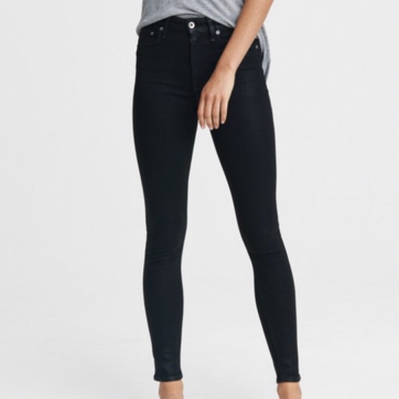 NWT RAG & BONE NINA BLACK COATED LEATHER LOOK HIGH RISE SKINNY JEANS SIZE 32 - Picture 3 of 7
